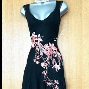 Karen Millen  Embroidered Black Silk Salsa Style Cocktail Dress